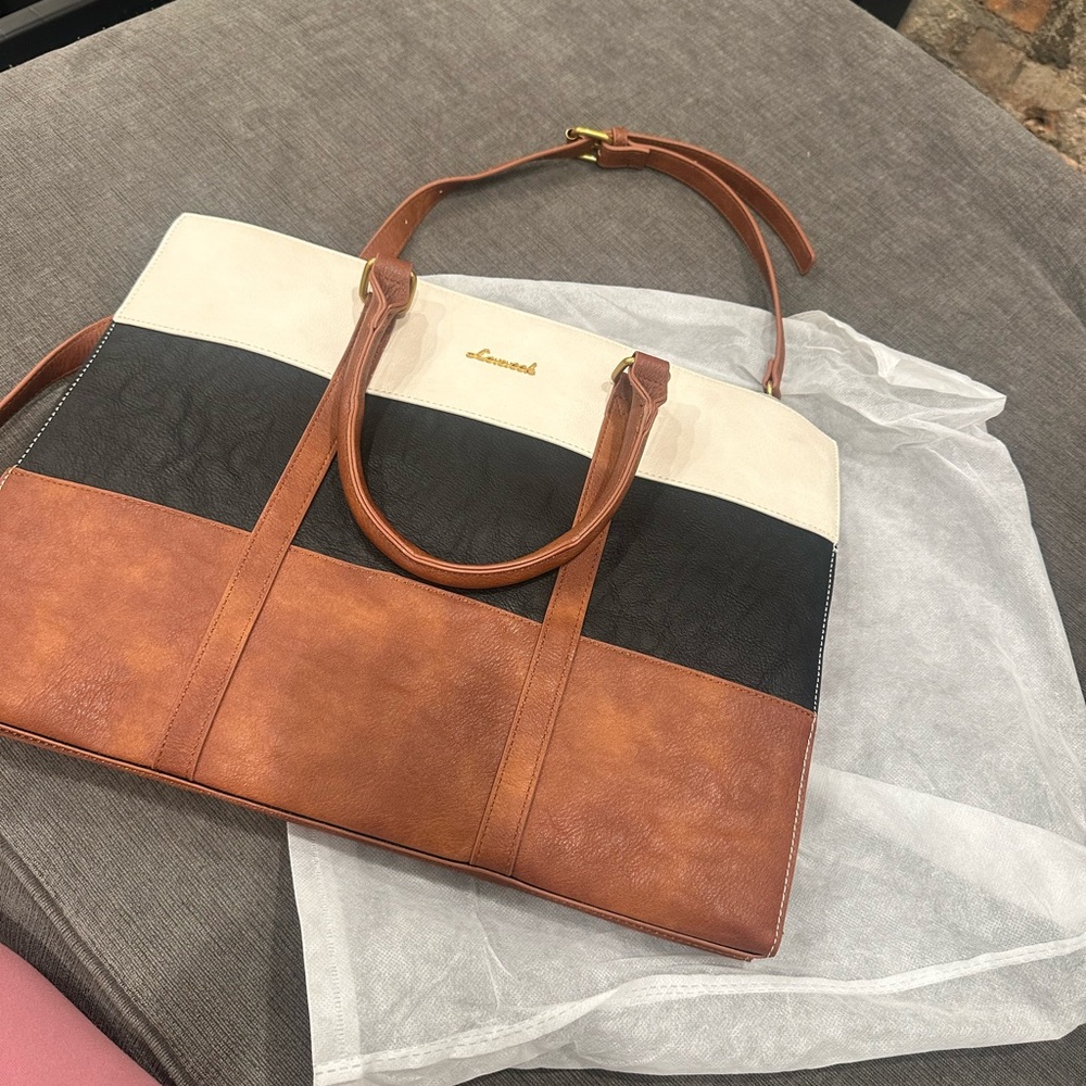 Black and Brown Laptop Bag with Detachable Strap - Picture 9 of 10